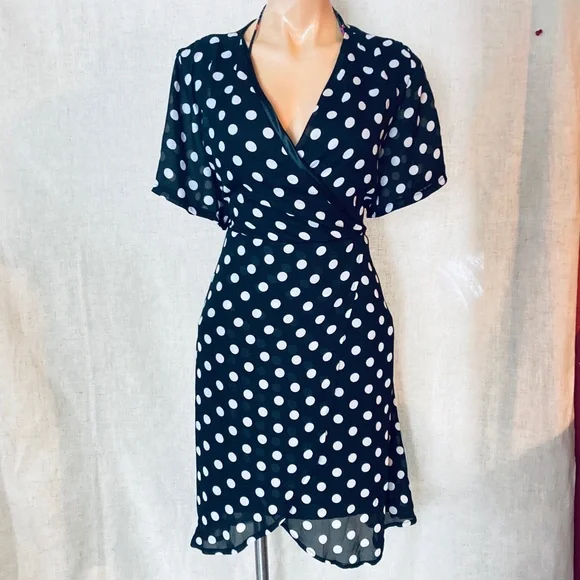 Dresses | Navy Polka Dot Dress Adjustable Size Knee Length Dress | Poshmark